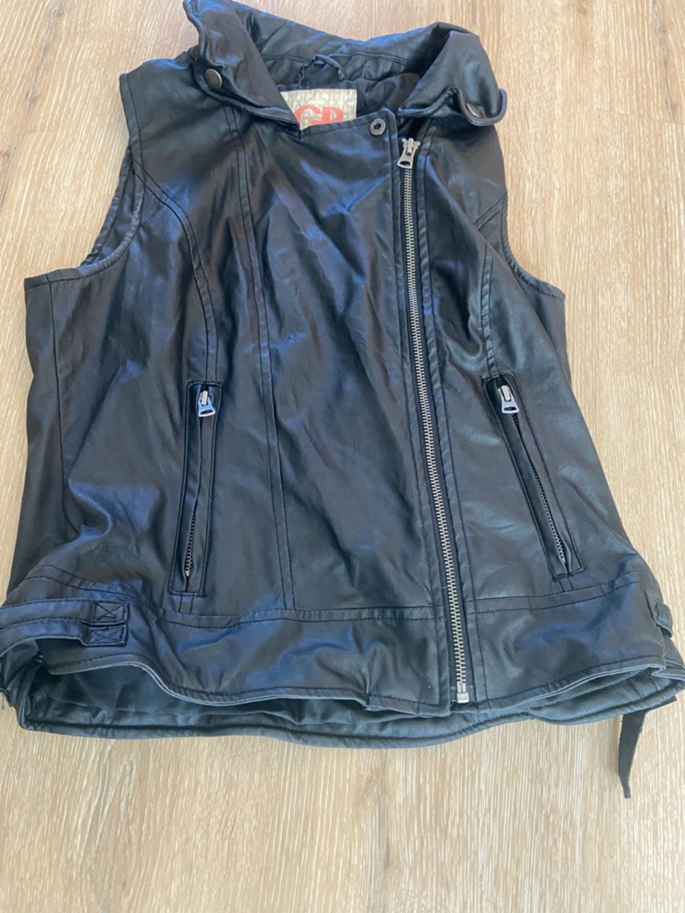 Gianni Bini Black Faux Leather Moto Vest with SIZE:M